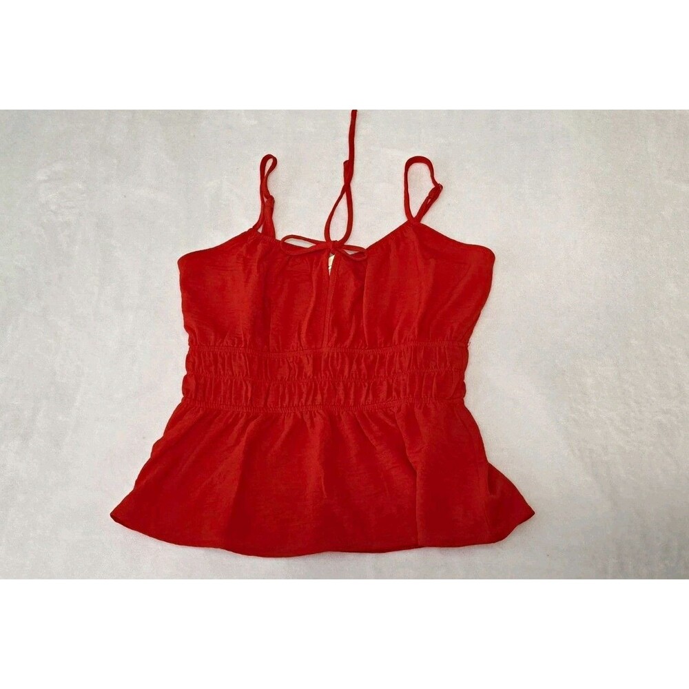 Meadow Rue Red Smocked Square Neck Spaghetti Strap Cami Top Petite PS